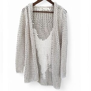 Greige Womens Beige Knit Open Hoodie Beach Coastal Preppy Cover Up Sweater Small